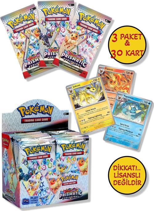 3 Paket (30 Kart) Prismatic Evolution Lisanssız Pokemon Oyun Kartı Tcg Scarlet & Violet Booster Pack