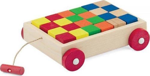 25 Parça Ahşap Renkli Eğitici Küp Bloklu Araba