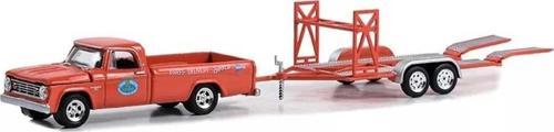 Greenlight 1:64 1967 Dodge D-100 With Tandem Car Trailer