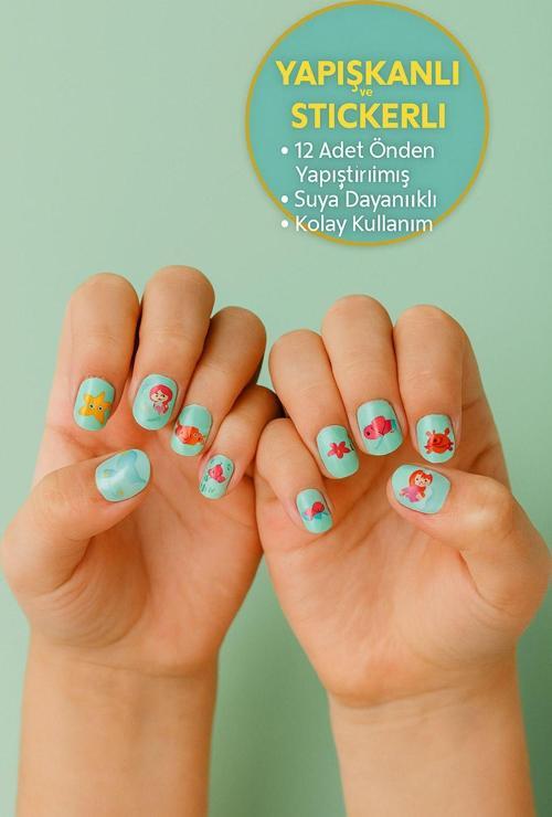 12 Li Yapışkan Stickerlı Renkli Baskılı Çocuk Takma Tırnak Oyuncak Seti - 5- 14 Yaş Arası - Model 20