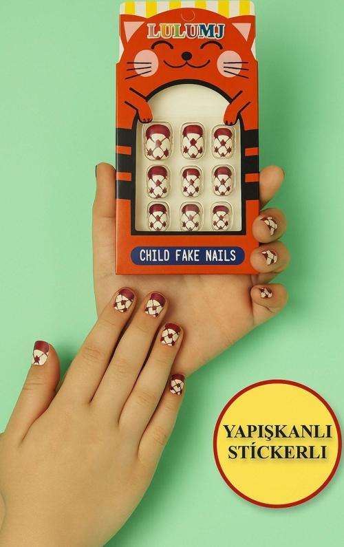 12 Li Yapışkan Stickerlı Renkli Baskılı Çocuk Takma Tırnak Oyuncak Seti - 5- 14 Yaş Arası - Model 31