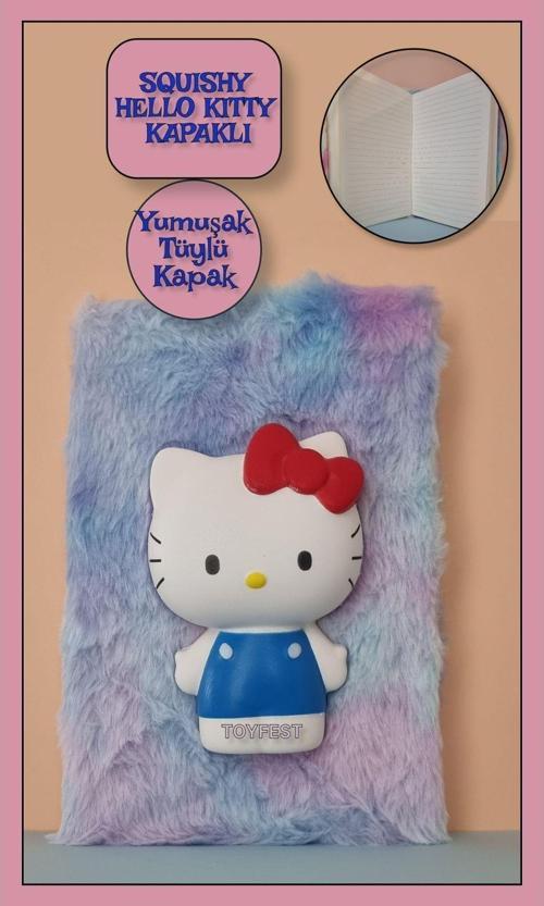 3D Boyutlu Squishy Hello Kitty Kapak Figürlü Yumuşak Tüylü Çizgili Defter Günlük - Model 3
