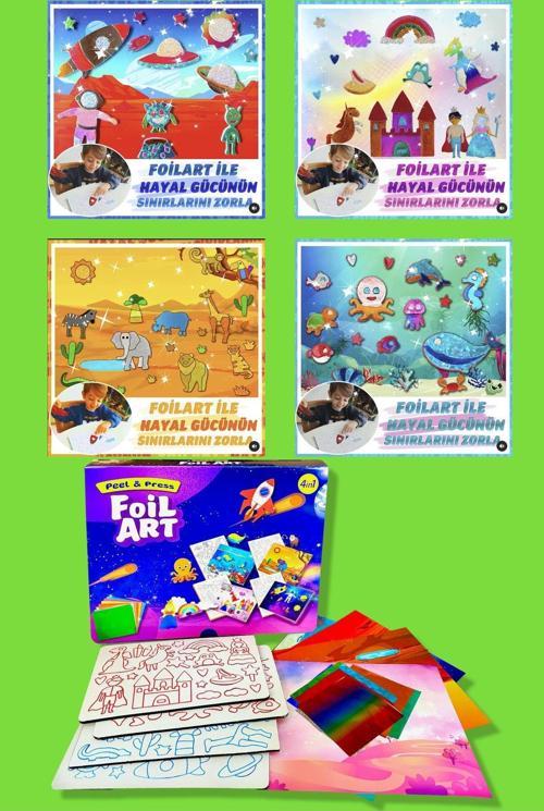 Foılart Peel & Press Yapışkanlı Renkli Basklı Folyo Sanatı-4 Lü Okyanus Uzay Safari Masal Temalı Set