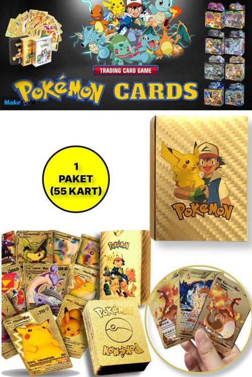 Lisanssız Pokemon Oyun Kartı Tcg Gold Starter Box Pack - 1 Paket (55 Kart)