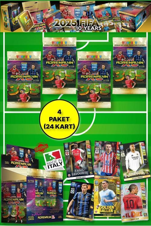 Panini Adrenalyn Fifa 365 - 2025 Official Trading Card Futbolcu Kartları - 4 Paket (24 Kart)