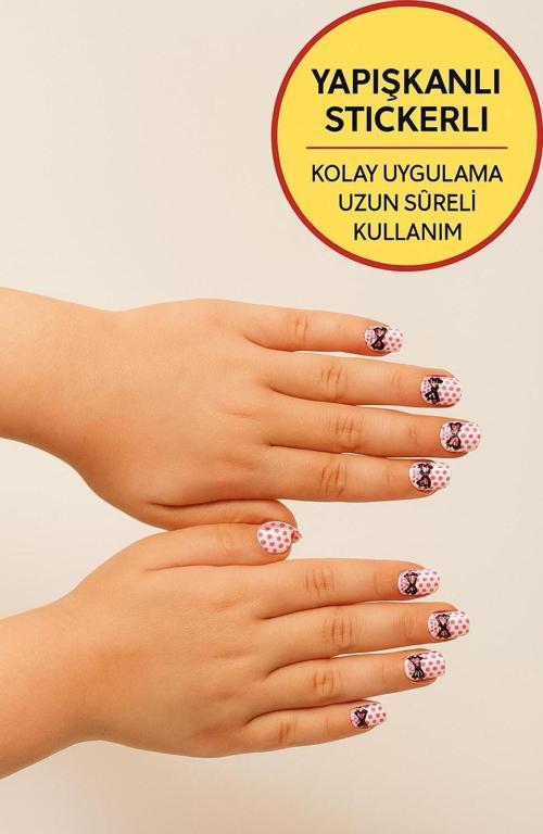 12 Li Yapışkan Stickerlı Renkli Baskılı Çocuk Takma Tırnak Oyuncak Seti - 5- 14 Yaş Arası - Model 47