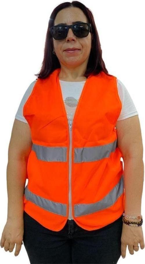 Fermuarlı Turuncu İkaz Yeleği XL Beden 59 cm