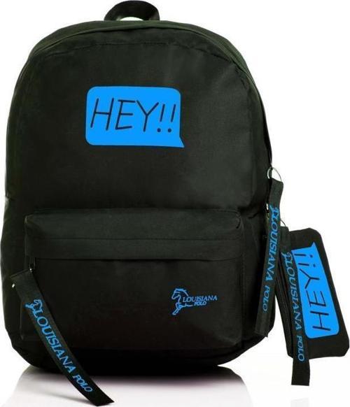 Laptop Bölmeli Okul Çantası Hey!!! Siyah Mavi 1525