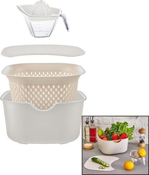 KREM 5PCS MUTFAK SETİ PLS.KARIŞTIRMA KAP=4LT - SÜZGEÇ=3.5LT - KESİM PANO - SIKACAK=0.25LT  GO5060Gok223114