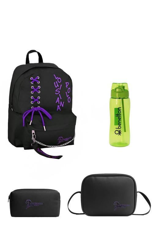 Okul Seti – Çanta + Termal Beslenme + Kalemlik +Kırmızı Matara Mor 1141