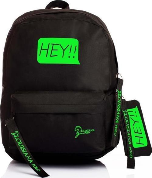 Laptop Bölmeli Okul Çantası Hey!!! Siyah Yeşil 1525