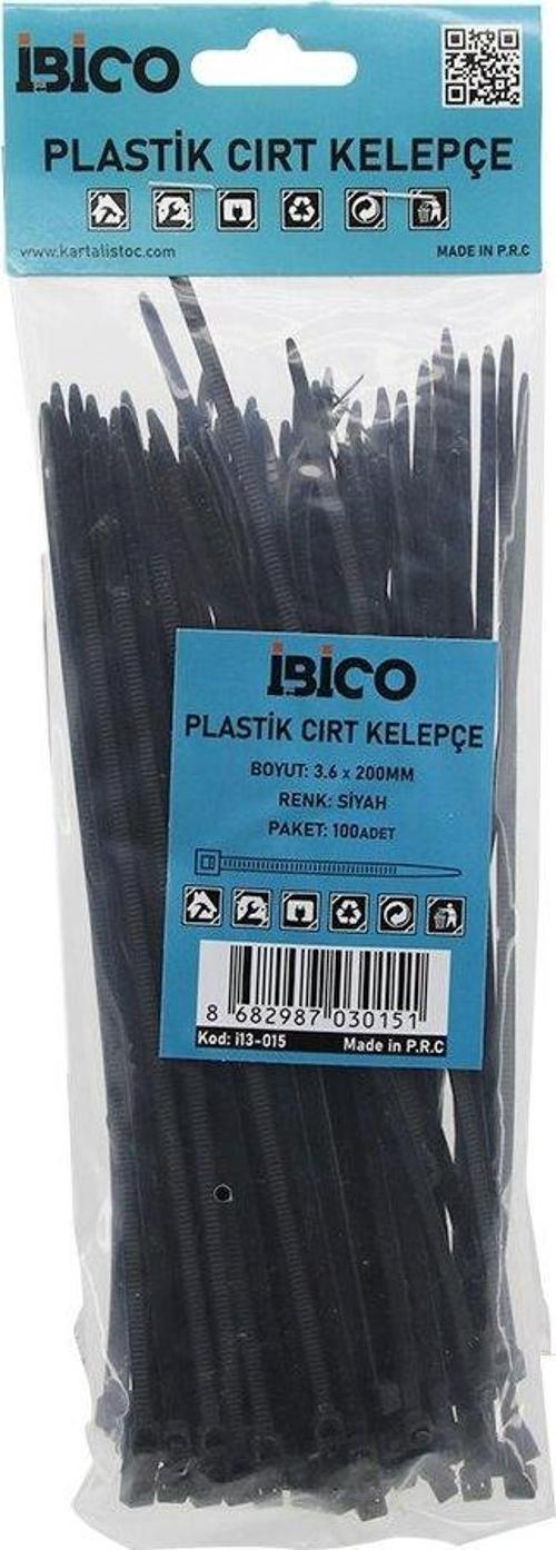 SİYAH   3.6X200MM  PLASTİK CIRT KELEPÇE  100PCS (5060)