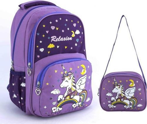 İlkokul Çantası Beslenmeli Unicorn Mor 1340
