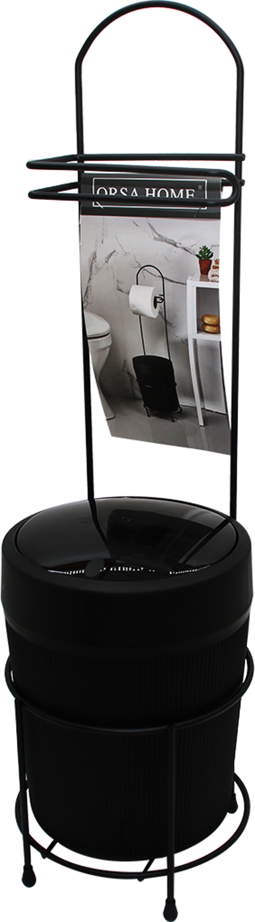 SİYAH METAL AYAKLI WC KAĞITLIK YUVARLAK PLASTİK KOVALI  GO50609390740
