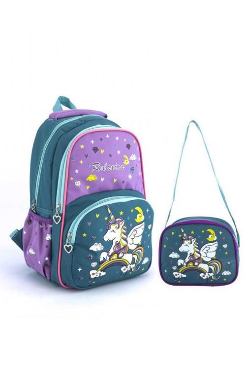 İlkokul Çantası Beslenmeli Unicorn Yeşil 1340
