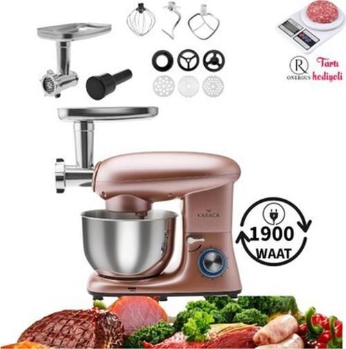 Kıyma Çekme ve Hamur Yoğurma, Karıştırma 5,5 Lt Sucuk-Sosis/içli Köfte Aparatlı Mutfak Şefi 1900W + Hediyeli