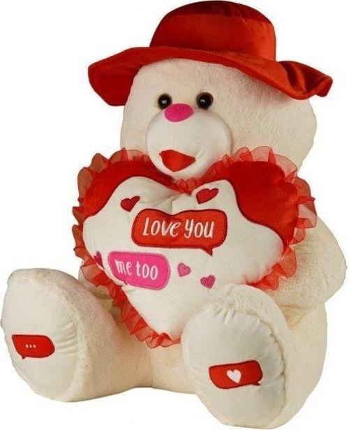 Peluş Şapkalı Ayıcık 45 Cm - Mavi Su Dünyası