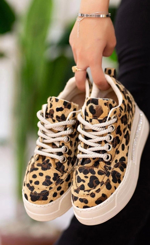 Leopar Süet Bağcıklı Spor Ayakkabı Lulu