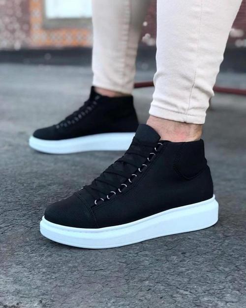 Siyah Bağcıklı Sneakers  Yarım Bilek Bot