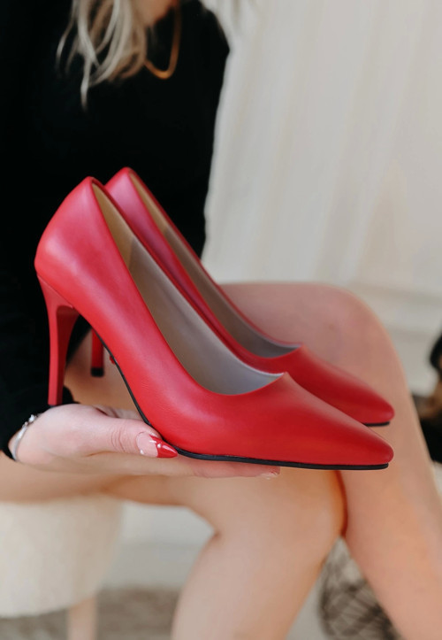 Kırmızı Cilt Stiletto Ayakkabı Jilya