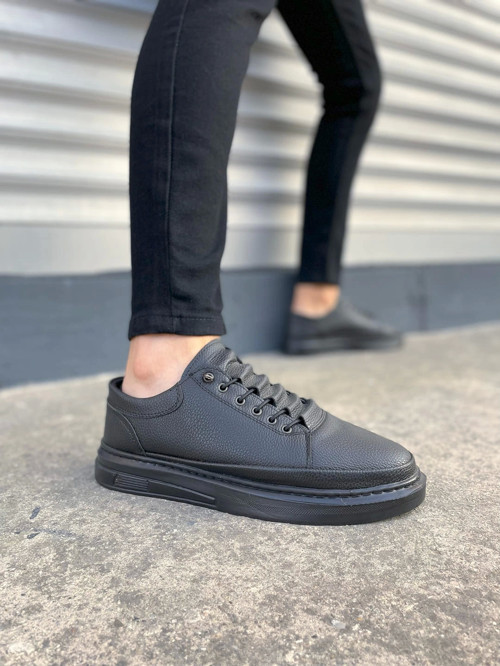 JY0535 Prime Bağcıklı Cilt Erkek Günlük Sneaker Ayakkabı CST - Siyah