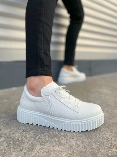 JY502 Bold Bağcıklı Cilt Erkek Günlük Sneaker Ayakkabı CBT - Beyaz