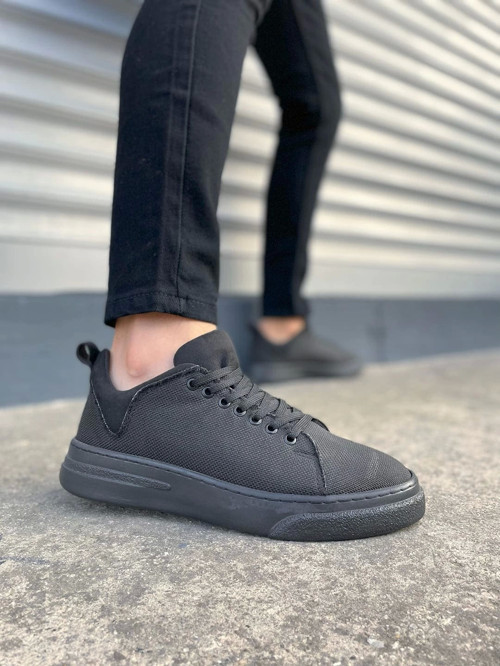 JY204 Flex Bağcıklı Keten Kumaş Erkek Günlük Sneaker Ayakkabı KST - Siyah
