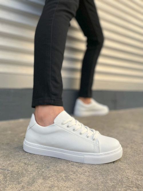 JY122 Mode Bağcıklı Cilt Erkek Günlük Sneaker Ayakkabı CBT - Beyaz