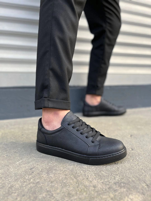 JY165 Elite Bağcıklı Cilt Erkek Günlük Sneaker Ayakkabı CST - Siyah