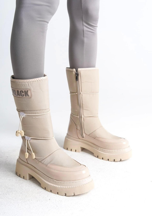 LUCY Lastikli Fermuarlı Paraşüt Kumaş Rugan Kadın Bot CKT - Krem