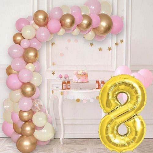 Krom Gold Pastel Pembe Ve Beyaz Balon Seti Gold Rakamlı Doğum Günü Balonu Şık Parti Süsleme