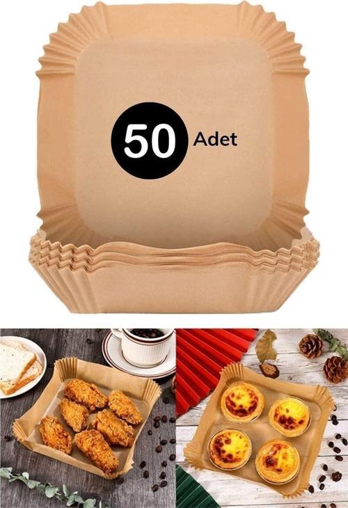 50 Adet Air Fryer Pişirme Kağıdı Tek Kullanımlık Hava Fritöz Yağ Geçirmez Yapışmaz Kare Tabak Model