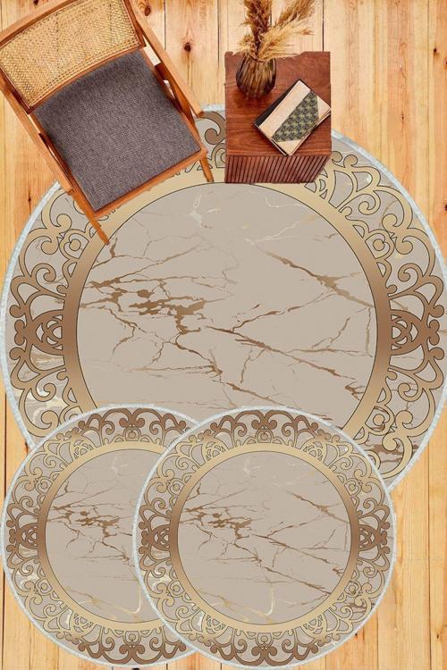 Gold  Kaymaz Taban 3lü Takım Banyo Paspası B1274