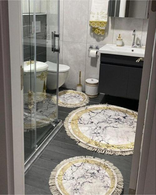 Beyaz-Gold  Kaymaz Taban  3lü Banyo Paspas Takımı  462-00