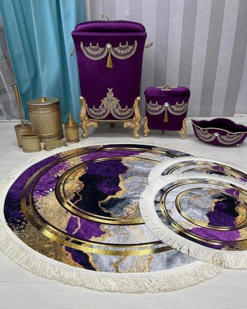 Mor  Kaymaz Taban  3lü Banyo Paspas Takımı  B1126