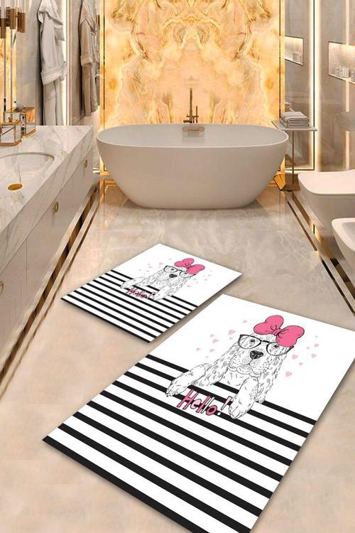  Beyaz  Kaymaz Taban Sevimli Banyo Paspas Takımı  BPS-1577
