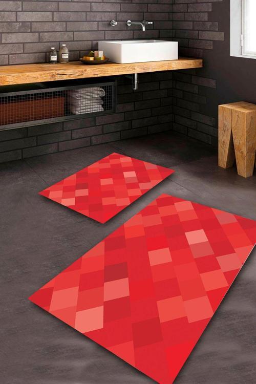  Kırmızı  Kaymaz Taban  Banyo Paspas Takımı  BPS-8219