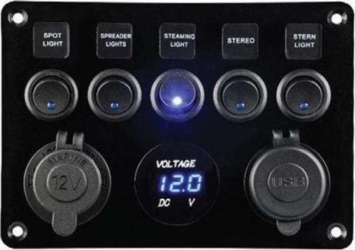 5li Otomatik Sigorta ve Işıklı Switch Panel Şarj+Usb+Voltmetre
