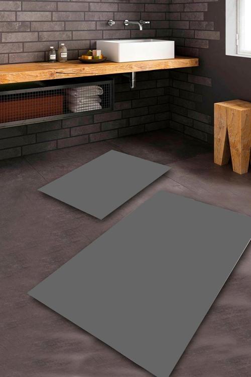  Antrasit  Kaymaz Taban DüzRenk Banyo Paspas Takımı  BPS-2222