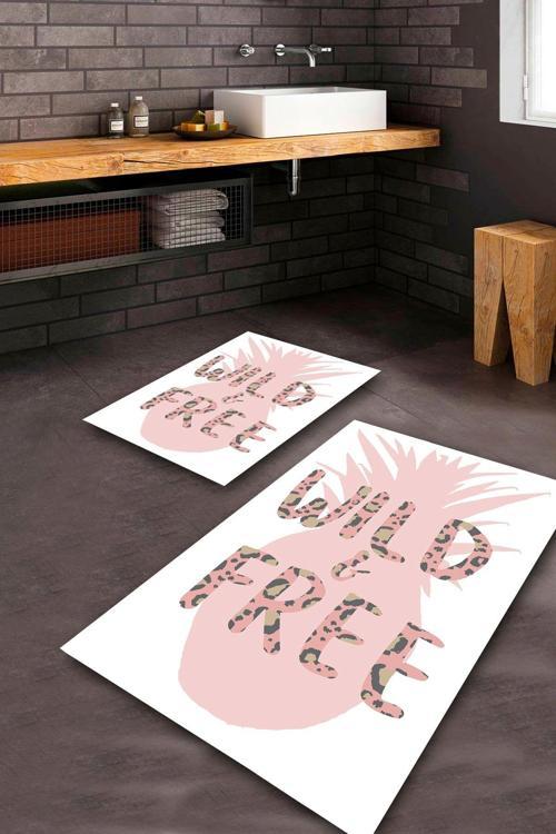  Beyaz-Pembe  Kaymaz Taban Free Banyo Paspas Takımı  BPS-5481