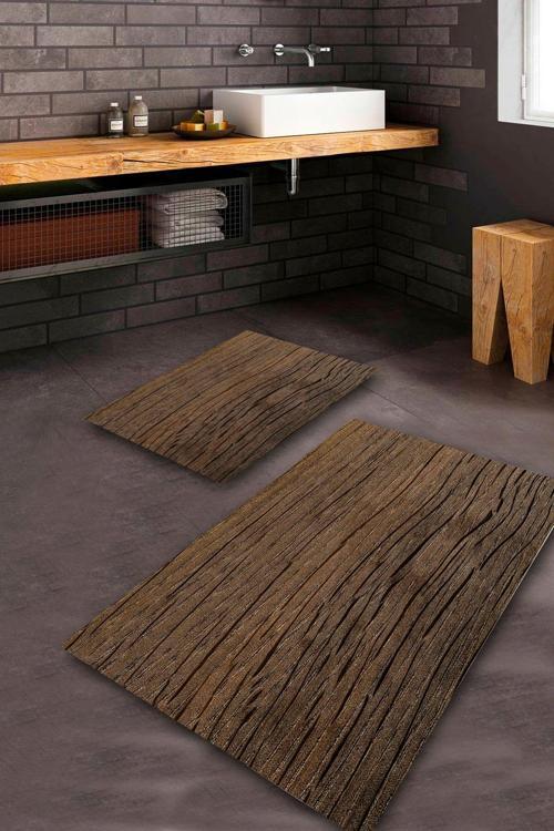  Kahverengi  Kaymaz Taban Retro Banyo Paspas Takımı  BPS-5241