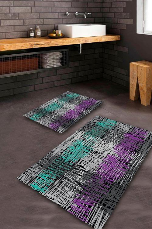  Multi  Kaymaz Taban Tasarım Banyo Paspas Takımı  BPS-5434