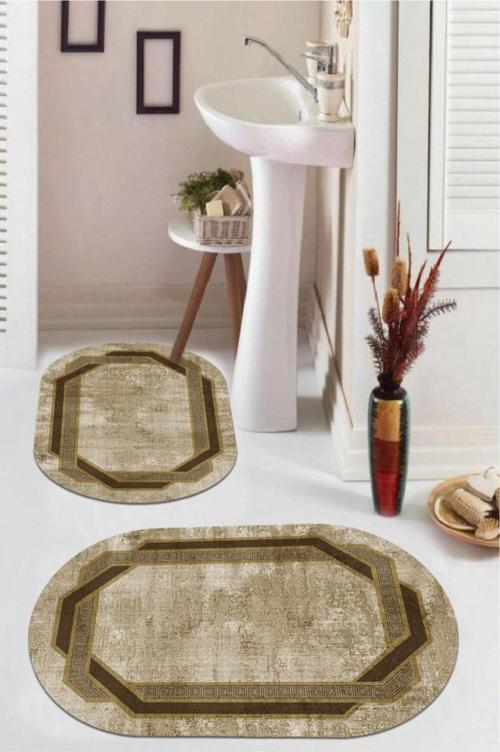 Soğuk Kahve  Kaymaz Taban Oval Banyo Paspas Takım  BB-125