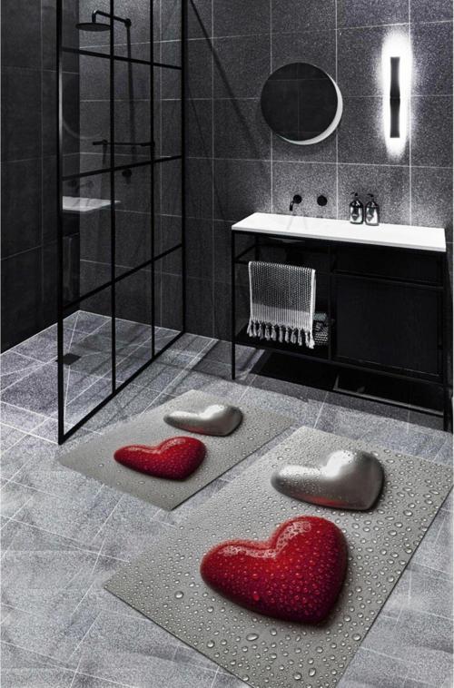 Gri  Kaymaz Taban Kalp Banyo Paspası  BP-3
