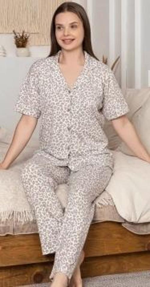Alissa 6308 Kadın Leopar Desenli Patlı Pijama Takımı