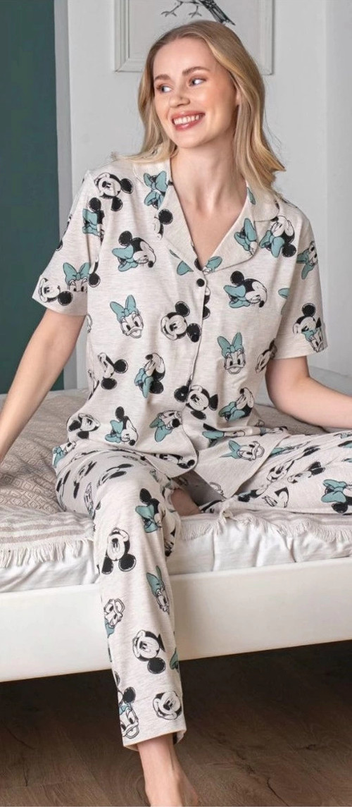 Kadın Mickey Mouselu Patlı Pijama Takımı