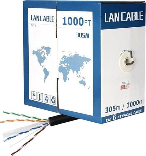 PM-8256 23 AWG 0.56 mm CCA 305 Metre Dış Mekan Siyah CAT6 Kablo