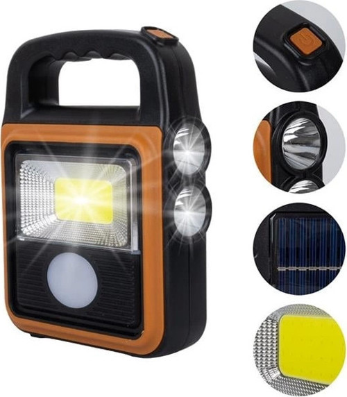 HS-8020C COB LED Solar 4 Kademeli Şarjlı El Işıldak Feneri - USB Çıkışlı Powerbank