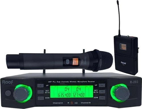 R-203 1 El - 1 Yaka 2 Kanal UHF Kablosuz Telsiz Mikrofon