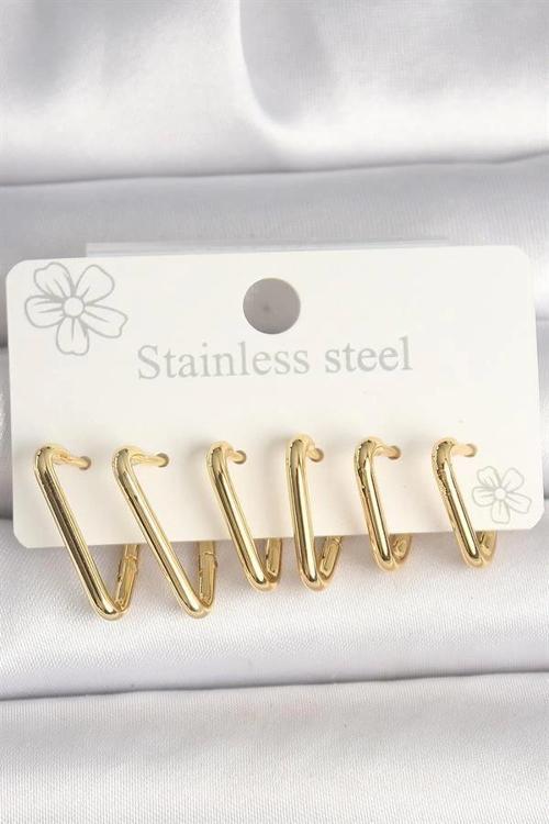 316L Çelik Gold Renk Üçgen Model Kadın Küpe Seti